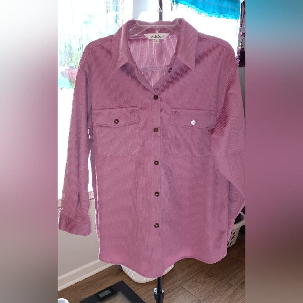 Davi & Dani Women's Buttondwn Mauve Sz Large Soft Comfy Stylish